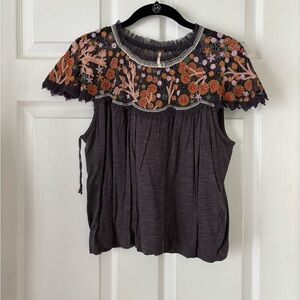 Embroidered Floral Black Top